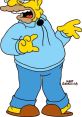 Abraham Simpson, animated character from The Simpsons, wearing a blue hoodie and blue pants, expressing animated emotions.