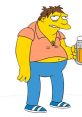 Barney Gumble from The Simpsons, depicted with a beer, wearing a pink shirt and blue pants, capturing his comedic essence.