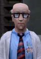 Black Mesa scientist Walter, voiced by Harry S. Robins, with glasses, bald head, and white lab coat in a game setting.