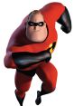 Bob Parr, also known as Mr. Incredible, striking a heroic pose in red and black superhero outfit.