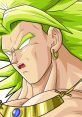 Broly with his iconic green hair and fierce expression, showcasing his powerful Saiyan heritage and intensity.