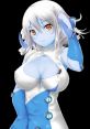 Celeste from HuniePop, featuring her signature blue skin and stylish outfit, exuding charm and confidence.