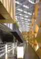 Bright, modern interior of Francis Street Library featuring geometric design and natural light. Aesthetic study space.