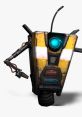 Claptrap character from Borderlands 2, featuring yellow and black design, iconic wheel, and expressive blue eye.