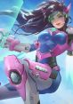 D.Va from Overwatch in her iconic mech suit, showcasing vibrant colors and dynamic action, perfect for Latin American fans.