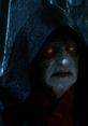 Darth Sidious, cloaked in darkness, with menacing yellow eyes, embodies pure evil in the Star Wars saga.