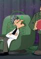 Dr. Heinz Doofenshmirtz relaxes in his green chair, showcasing his quirky inventor style and unique personality traits.