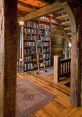 Cozy wooden interior featuring a rustic library, bookshelves, and vintage decor, perfect for book lovers and reading.