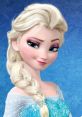 Elsa from Frozen with her iconic braid, wearing a sparkling blue dress against a frosty background, exuding confidence.