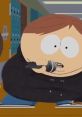 Eric Cartman from South Park performing with a microphone in a school setting, showcasing his iconic character style.