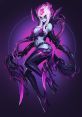 Evelynn from League of Legends, showcasing her seductive design in dark purple and black tones, exuding allure and danger.