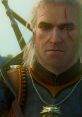 Intense close-up of Geralt of Rivia, featuring his signature white hair, yellow eyes, and distinctive scarred visage.