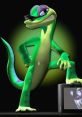 Stylish green gecko character posing confidently with sunglasses, inspired by the "Gex" video game series.