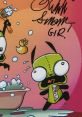 GIR from Invader Zim playfully splashes in a bathtub, surrounded by bubbles and a rubber duck, showcasing his quirky charm.