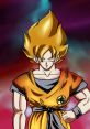 Goku in his Super Saiyan form from the Namek Saga, with golden hair and an iconic orange gi, prepared for battle.