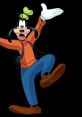 Goofy, voiced by Bill Farmer, joyfully poses with arms outstretched, showcasing his signature playful style and charm.