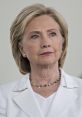 Hillary Clinton in a white suit, looking thoughtful, with a statement necklace, symbolizing her poised political presence.