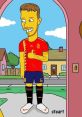 Cartoon character in Spain jersey, thumbs up in a home setting, blending soccer culture with animated humor.