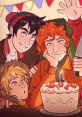 Kyle Broflovski celebrates a fun birthday party with friends, featuring a cake adorned with strawberries and festive decorations.