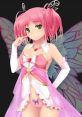 Kyu Sugardust from HuniePop in a playful outfit, featuring pink hair and vibrant butterfly wings, exuding charm and whimsy.