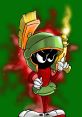 Marvin the Martian, armed and ready, with a determined expression, set against a vibrant green background.