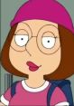 Meg Griffin, animated character from Family Guy, wearing a pink hat and backpack, known for her quirky personality.