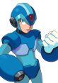 MegaMan X in blue armor, showcasing his iconic design and determined expression, ready for action in a classic gaming style.