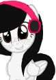 Melody from My Little Pony with a cheerful expression, black hair, and pink headphones, showcasing her musical vibes.