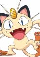 Cheerful Meowth from Pokémon leaps playfully, showcasing his signature coin and big grin in vibrant cartoon style.