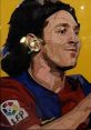 Artistic portrait of Messi in Barça colors, showcasing his dynamic expression and legacy in football.