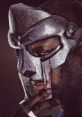 Close-up of MF Doom wearing his iconic mask, showcasing intricate details and a mysterious expression.