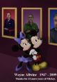 Mickey and Minnie Mouse admire portraits, honoring Wayne Allwine's legacy in animated history. Celebrating 32 years of Mickey!