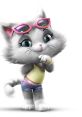 Milady from 44 Cats, sporting pink sunglasses and casual summer attire, radiates charm and playfulness.