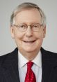 Mitch McConnell smiles in a formal setting, wearing a striped suit and polka-dot tie, embodying political leadership.