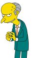 Montgomery Burns, the iconic character voiced by Harry Shearer, scheming in his signature green suit and mischievous grin.