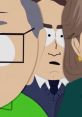 Mr. Garrison looking surprised in a scene with other characters from South Park, showcasing Trey Parker's iconic animation style.