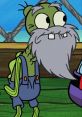 Old Man Jenkins, the quirky character from SpongeBob, features a long beard and overalls in a vibrant underwater setting.