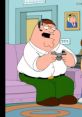 Peter Griffin playing video games on a couch, wearing a headset, showcasing his funny and relatable gaming persona.