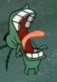 Plankton screams with wide-open mouth and exaggerated facial expression, conveying frustration and humor in a cartoon setting.