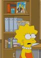 Lisa Simpson looking concerned in a classroom with bookshelves and a photo of Homer and Flanders in the background.