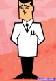 Professor Utonium, voiced by Tom Kane, stands confidently in a lab coat against a vibrant pink background.