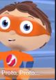 Cheerful character in an orange outfit with a mask, promoting Protegent and engaging in fun educational activities.