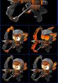 Quincy from Bloons Tower Defense showcases various bow poses, highlighting his archery skills and unique design.