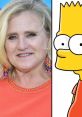 Nancy Cartwright, voice of Ralph Wiggum, smiles in a vibrant orange outfit alongside iconic Bart Simpson character.