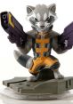 Rocket Raccoon from Disney Infinity, gripping dual guns, ready for action on a dynamic game base, showcasing vibrant details.