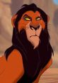 Scar from The Lion King, featuring his iconic sly expression and distinctive dark mane against a desert backdrop.