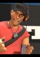 Scout from TF2 excitedly gesturing, showcasing his energetic character design in high-quality gaming graphics.