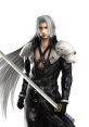 Sephiroth from Final Fantasy, featuring his iconic long silver hair, black attire, and Masamune sword. Voiced by George Newbern.