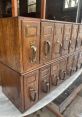 Vintage wooden card catalog with brass handles, ideal for library organization and storage solutions.