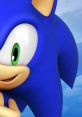 Close-up of Sonic the Hedgehog showcasing his iconic blue fur, vibrant green eyes, and playful expression against a blue sky.